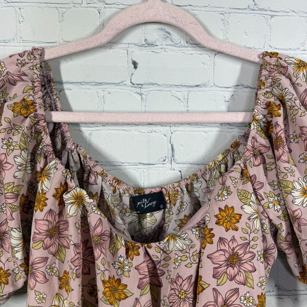 Milk & Honey Crop Tie Blouse Women Medium Floral Bohemian Cottage Top - Picture 4 of 8